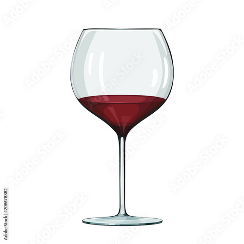 Glass of red wine. Vector illustration on white.