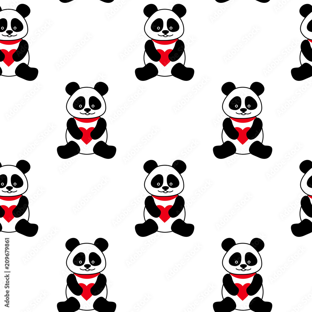 Seamless vector background with cute pandas and hearts. seamless panda bears. Seamless vector background with cute pandas and hearts. seamless panda bears.