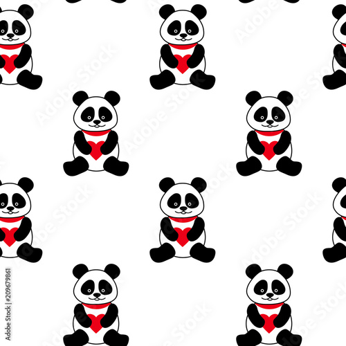 Fototapeta Naklejka Na Ścianę i Meble -  Seamless vector background with cute pandas and hearts. seamless panda bears.