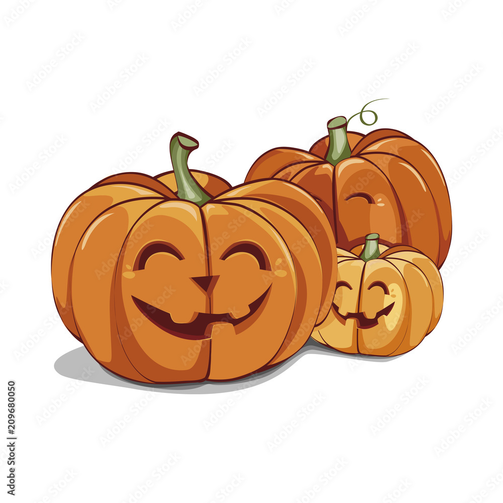 Obraz premium Halloween laughing pumpkins on white. Vector illustration. Halloween poster. Background.