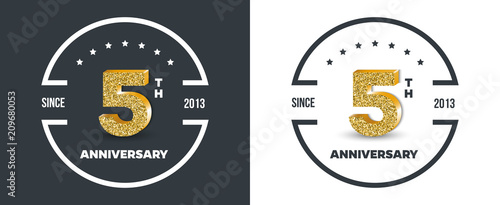 5th Anniversary logo on dark and white background. 5-year anniversary banners. Vector illustration.