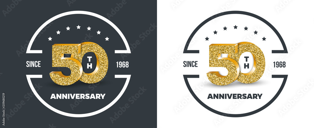 50th Anniversary logo on dark and white background. 50-year anniversary banners. Vector illustration.