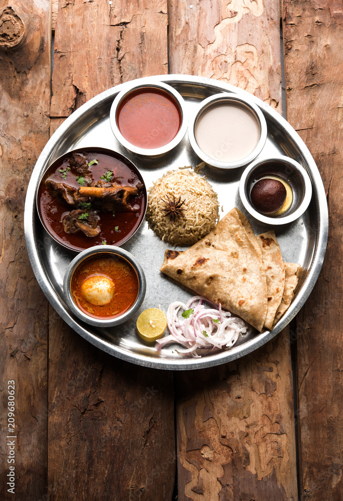 Motton Thali OR Gosht/Lamb platter is Indian/asian non veg lunch/dinner