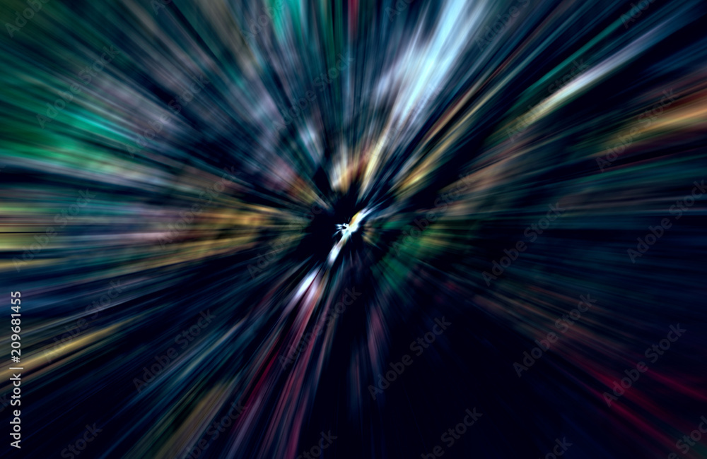 Acceleration speed motion, Light and stripes moving fast over dark background