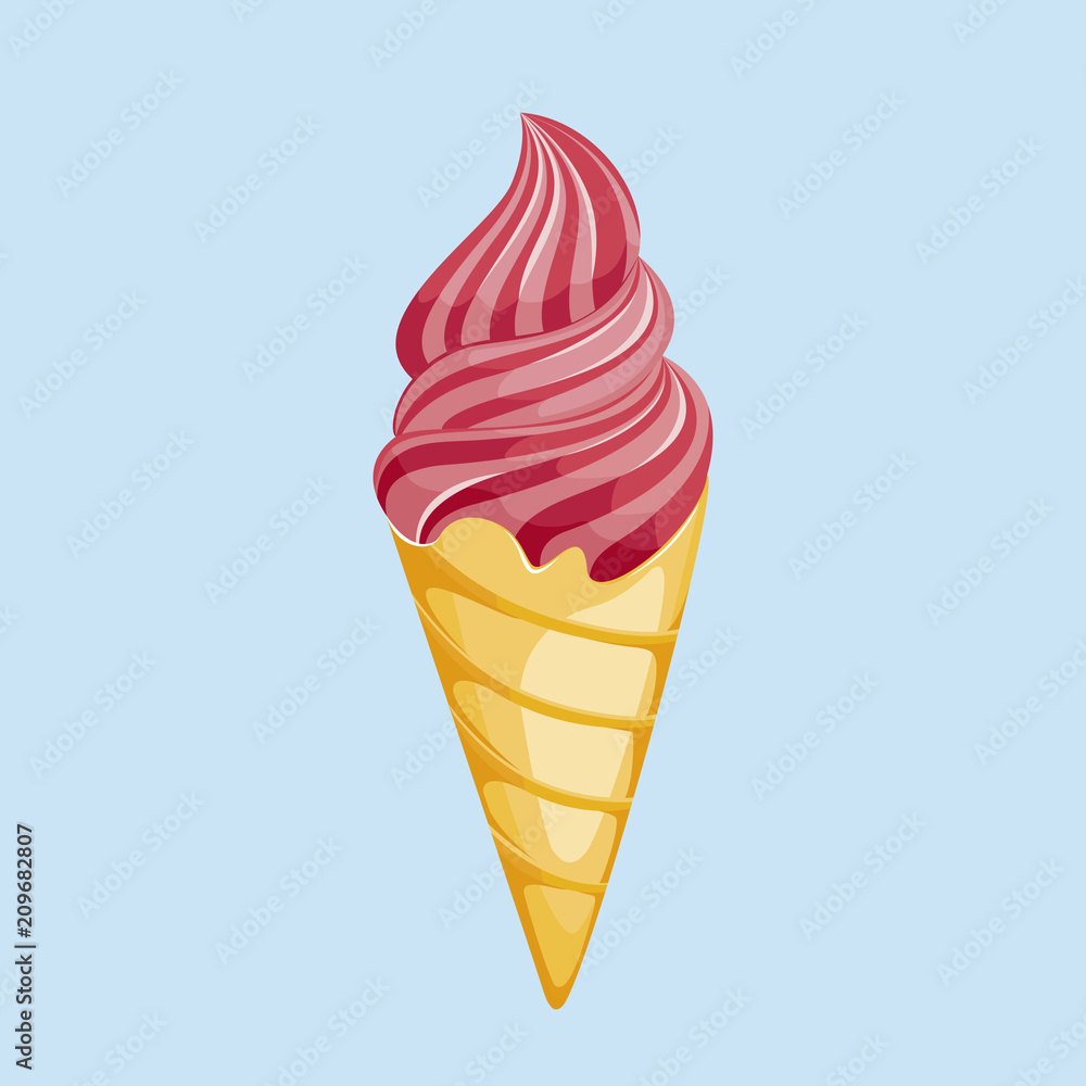soft ice cream in a waffle cone. Vector illustration on pastel background. soft ice cream in a waffle cone. Vector illustration on pastel background.