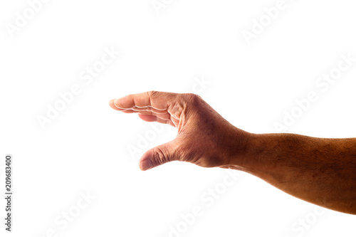 Adult male hand showing gesture isolated on white © MichaelJBerlin