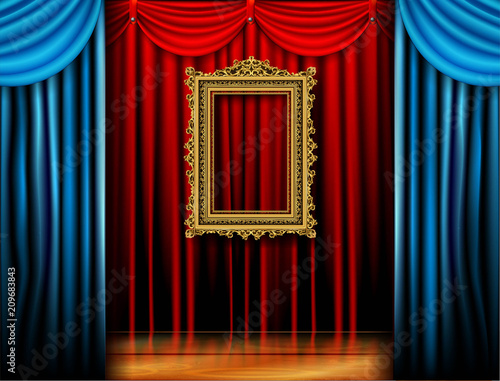 Golden royal frame photo on drake curtain stage background