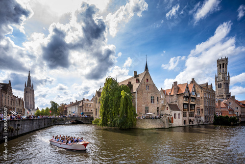 Brugge medieval historic city. Brugge streets and historic center, canals and buildings. Brugge popular touristic destination of Belgium.