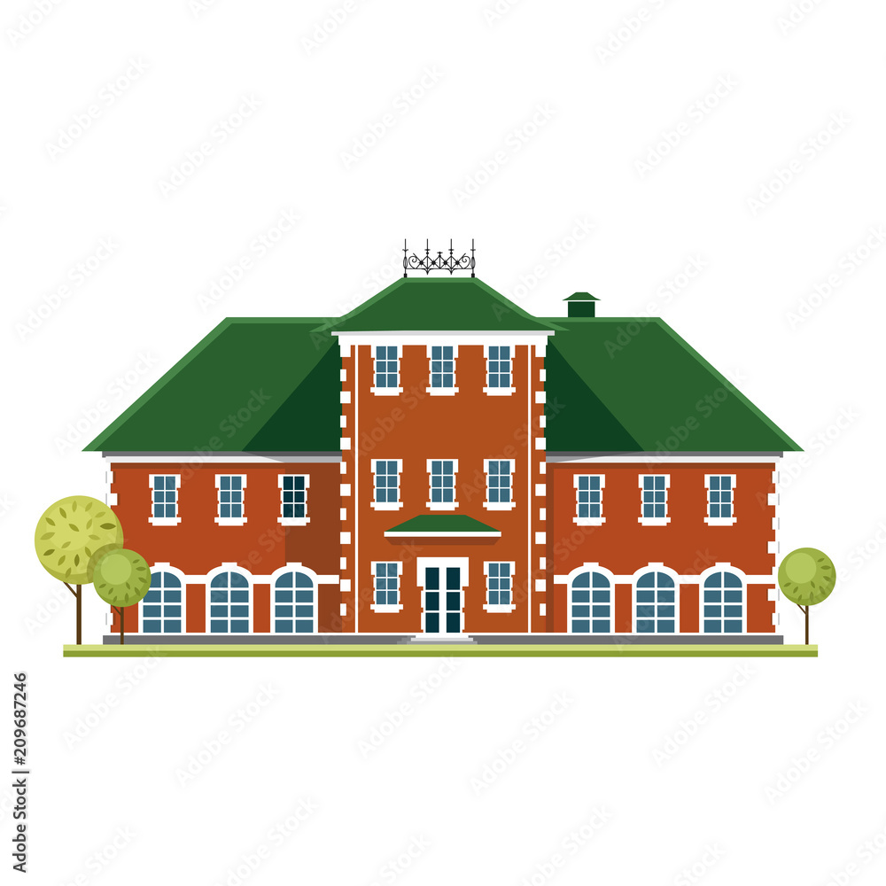 Vector Illustration of  red house. white background