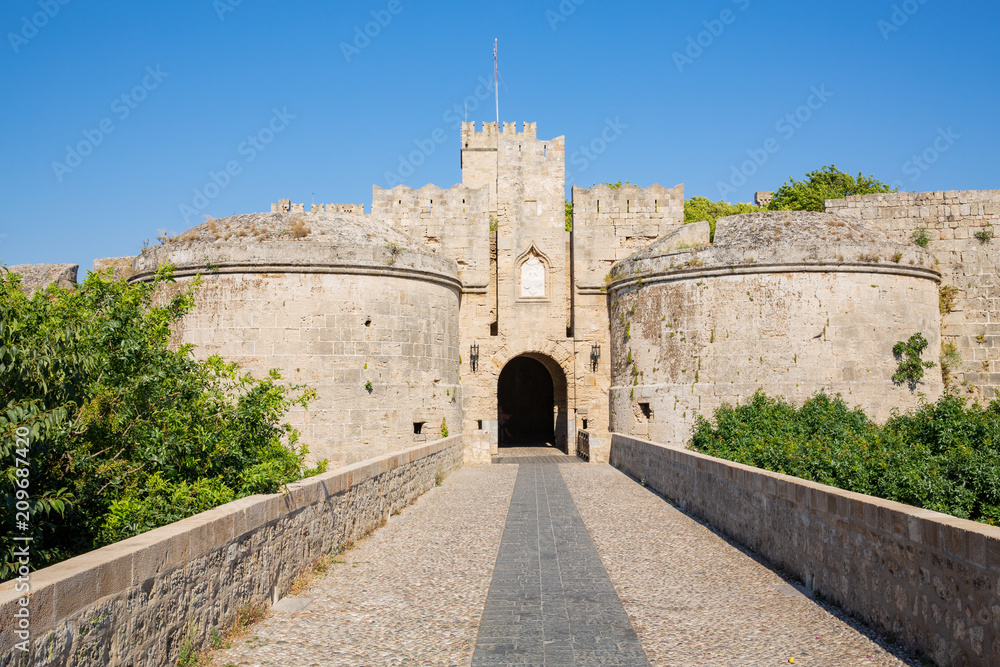 The medieval Gate Ampuaz in Rhodes Town, Mediterranean Sea, Rhodes Island, Greece