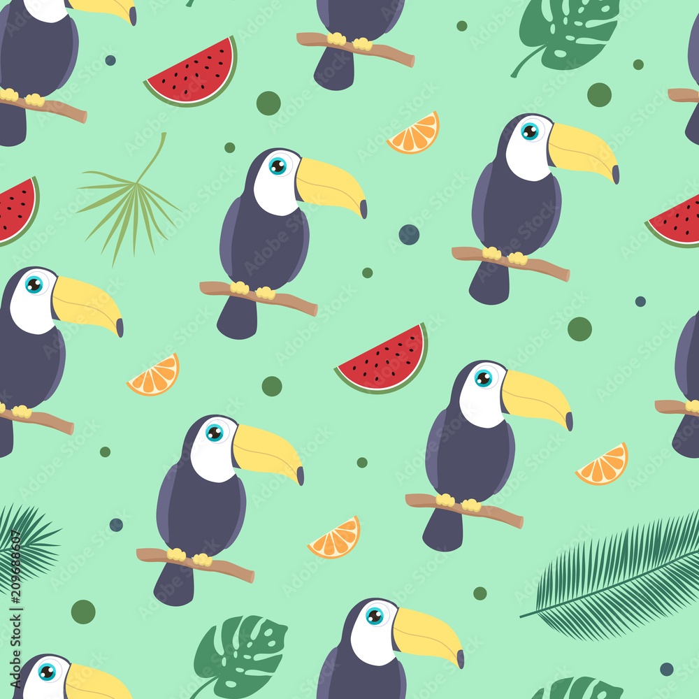 Fototapeta premium Toucan tropical seamless background.