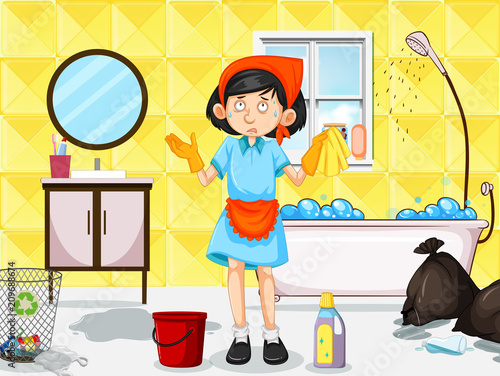 A Maid Cleaning Dirty Toilet