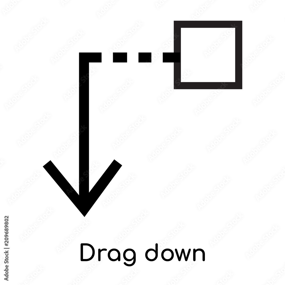 Drag down icon vector sign and symbol isolated on white background, Drag down logo concept, outline symbol, linear sign Drag down icon vector sign and symbol isolated on white background, Drag down logo concept, outline symbol, linear sign