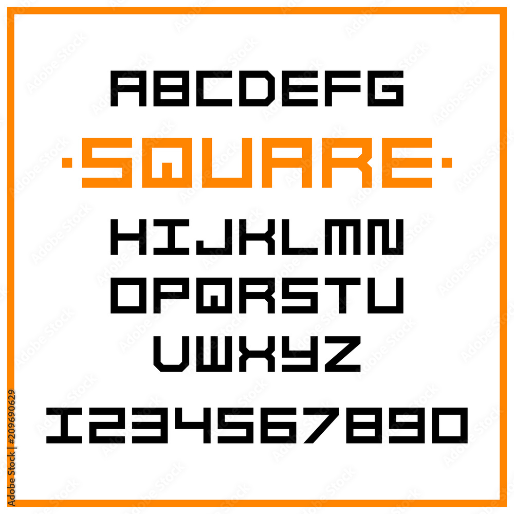 Vector square modern alphabet set. Geometric stylized letters.