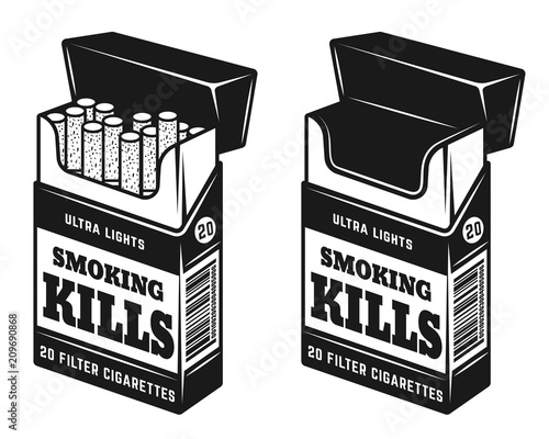 Cigarettes open pack with warning inscription