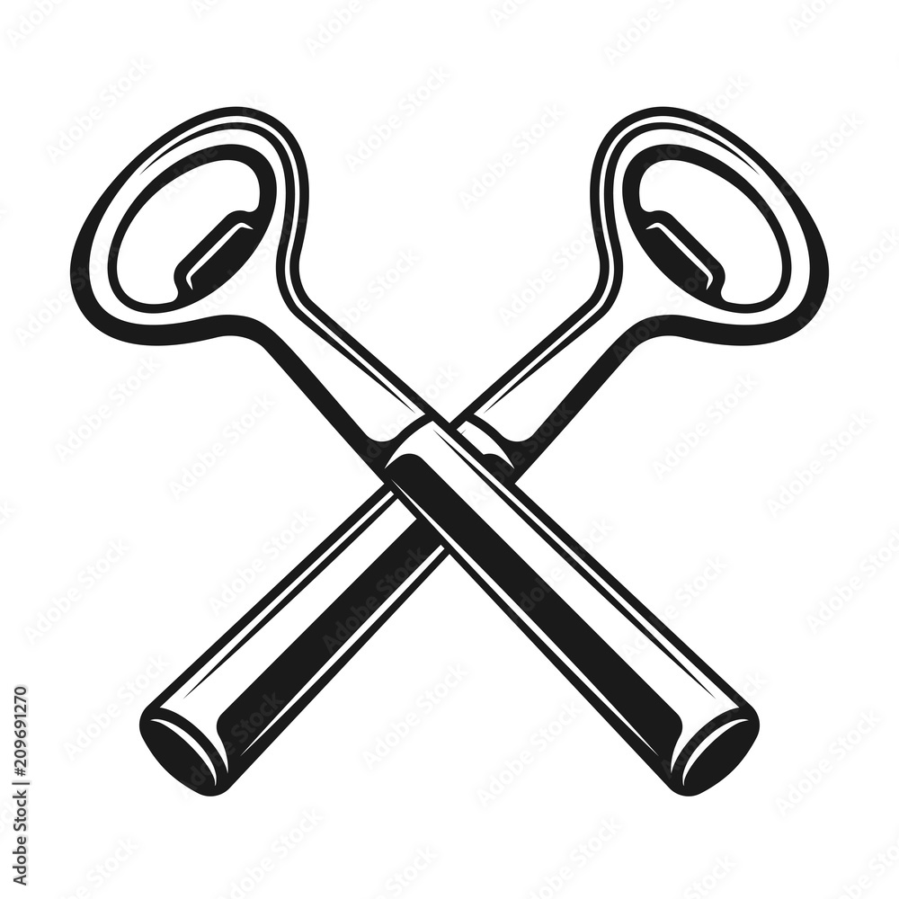Two crossed bottle openers for beer vector objects Two crossed bottle openers for beer vector objects