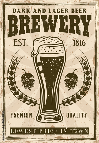 Brewery vintage poster with beer glass vector