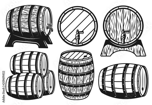 Wooden barrels different variants vector objects
