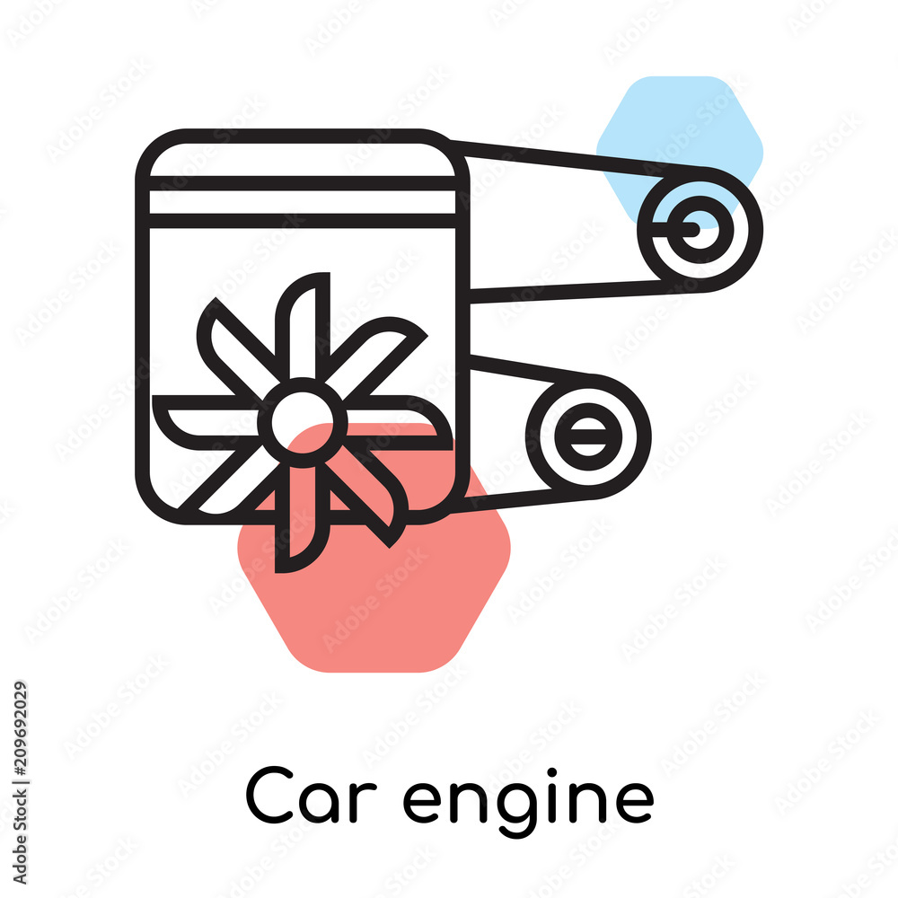 Car engine icon vector sign and symbol isolated on white background, Car engine logo concept, outline symbol, linear sign Car engine icon vector sign and symbol isolated on white background, Car engine logo concept, outline symbol, linear sign