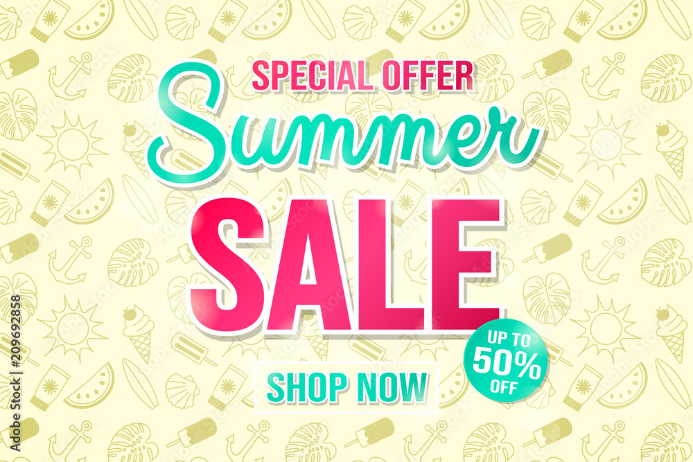 Summer Sale - shiny backgound with text. Vector.