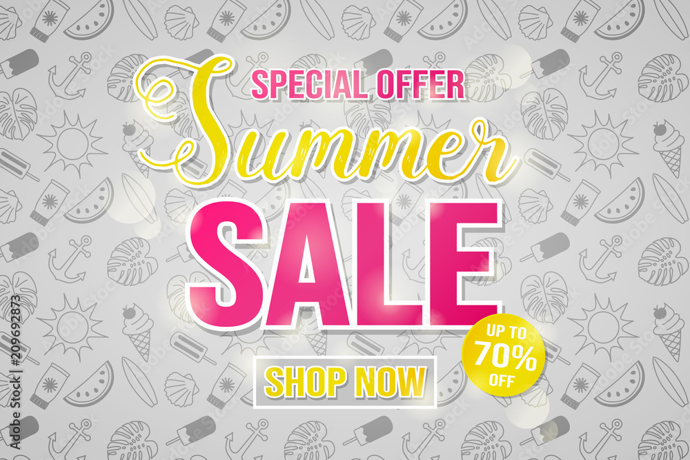 Summer Sale - shiny flyer with special offer. Vector.