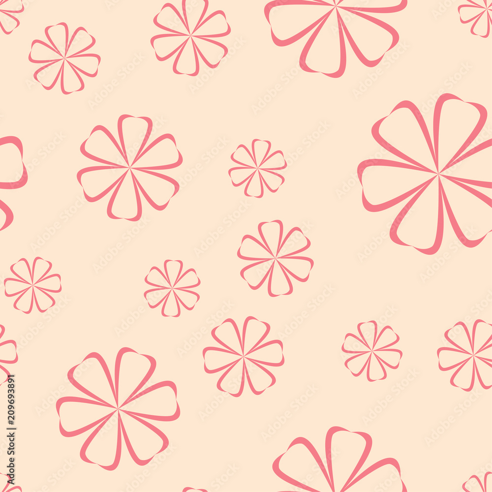 Plakat Red floral seamless pattern on beige background