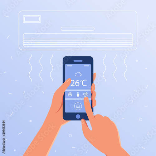 Smart air conditioning system set up and controlled with a smartphone