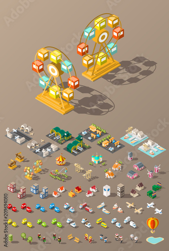 Build Your Own City . Set of Isolated Minimal City Vector Elements on Dark Background