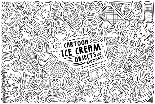Vector doodle cartoon set of Ice Cream items, objects and symbols