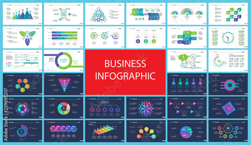 Set of management or statistics concept infographic charts. Business diagrams for presentation slide templates. For corporate report, advertising, banner and brochure design.