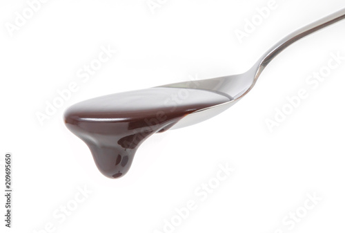 chocolate syrup pouring on spoon, cooking, baking