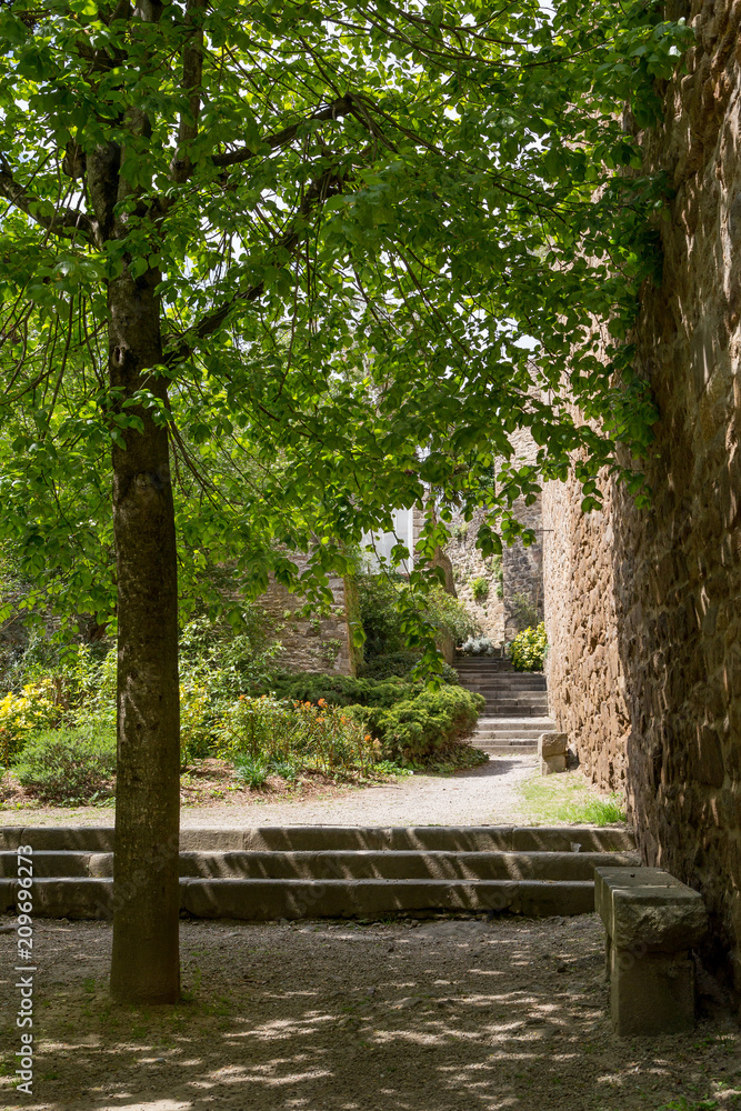 The old walls and gardens in the town of Dinan, Brittany