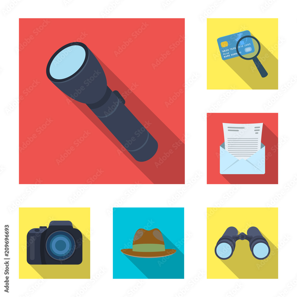 Detective and Attributes flat icons in set collection for design ...