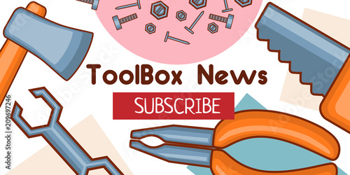 Vector outline hand tools template for emailing or banner or subsription delivery on tool producer website, newsletter, invitation, poster or printing