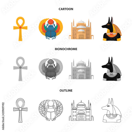 Anubis, Ankh, Cairo citadel, Egyptian beetle.Ancient Egypt set collection icons in cartoon,outline,monochrome style vector symbol stock illustration web.