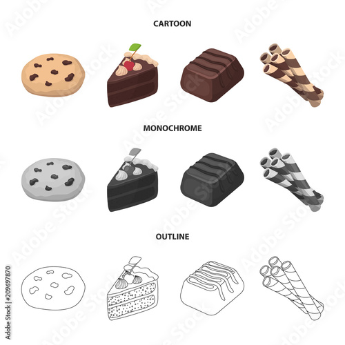 American cookies, a piece of cake, candy, wafer tubule. Chocolate desserts set collection icons in cartoon,outline,monochrome style vector symbol stock illustration web.