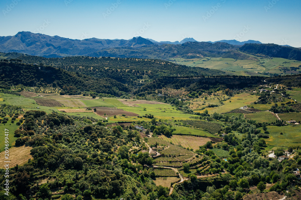 Fototapeta premium View of valley and mountains landscape surrounding the city of Ronda.