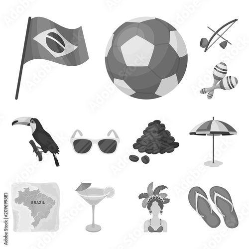 Country Brazil monochrome icons in set collection for design. Travel and attractions Brazil vector symbol stock web illustration.