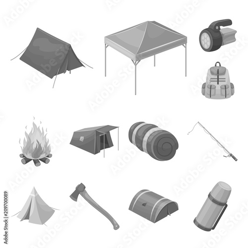 Different kinds of tents monochrome icons in set collection for design. Temporary shelter and housing vector symbol stock web illustration.