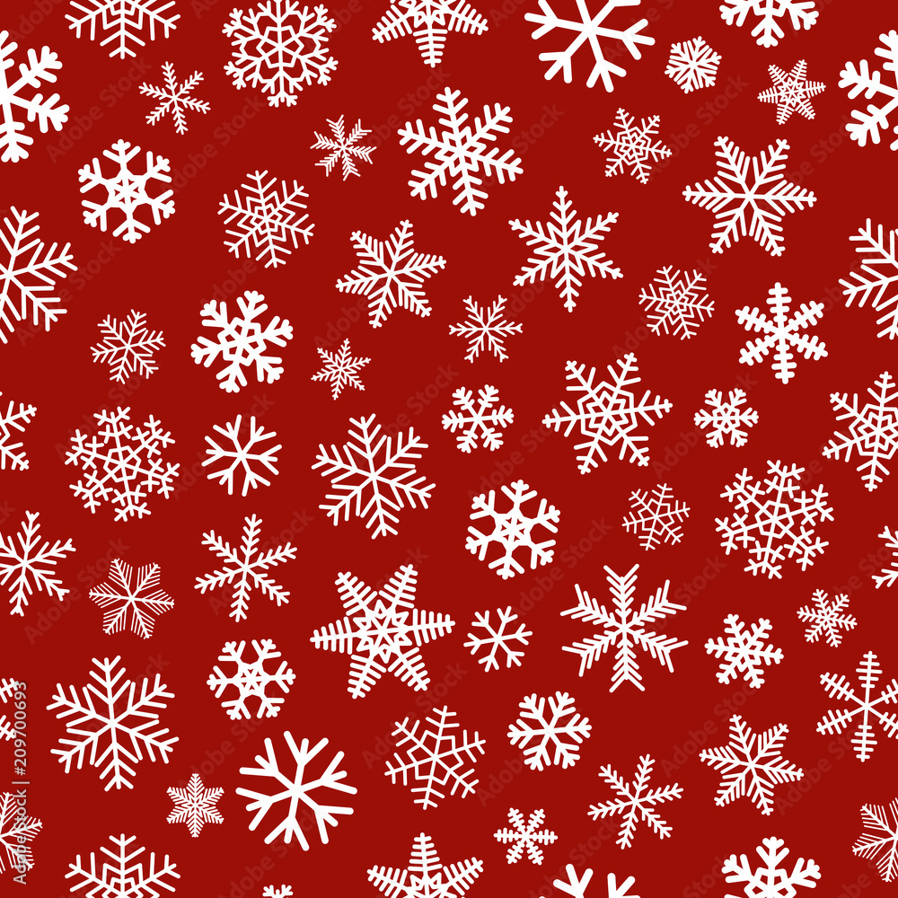 Christmas seamless pattern of snowflakes, white on red background Christmas seamless pattern of snowflakes, white on red background
