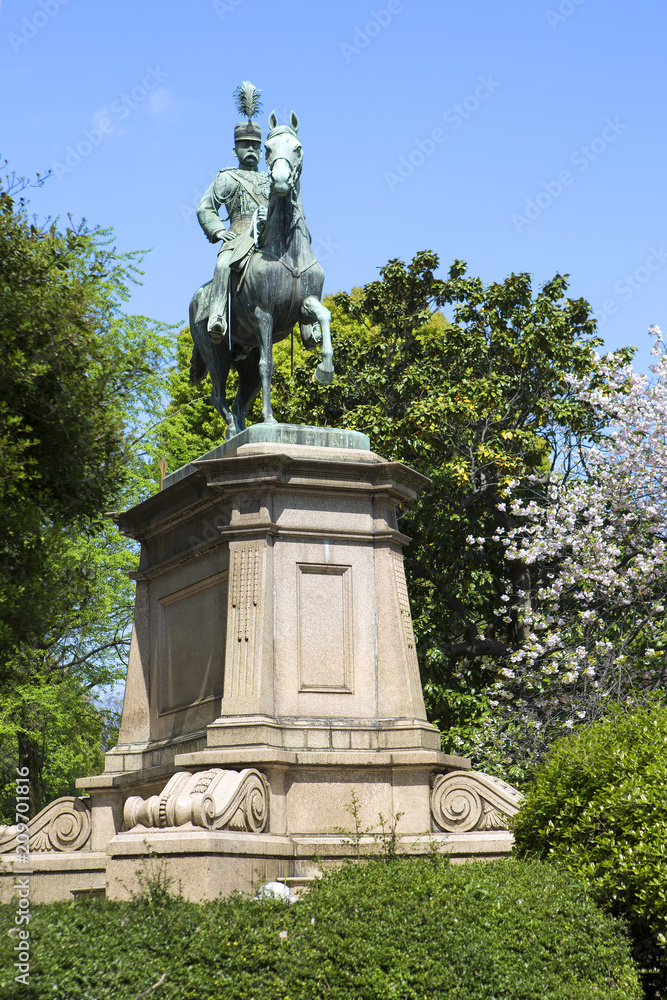 Tokyo, Japan, Monument to Prince Komatsu-no mia Akihito in Ueno Park. Commander-in-chief of the Japanese army in the Japan-China war (1894-1895), General of the Imperial army Prince Komatsu-no mia Aki Tokyo, Japan, Monument to Prince Komatsu-no mia Akihito in Ueno Park. Commander-in-chief of the Japanese army in the Japan-China war (1894-1895), General of the Imperial army Prince Komatsu-no mia Aki
