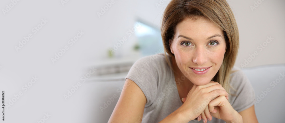 Portrait of attractive middle-aged blond woman, template Portrait of attractive middle-aged blond woman, template