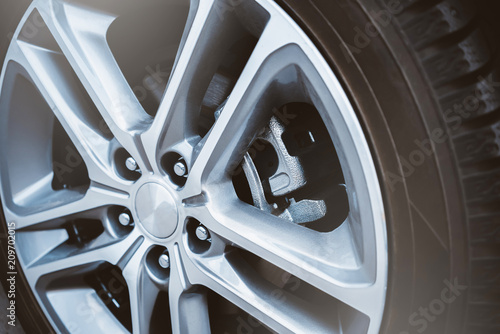 car wheel. disc brakes. caliper and pads. © tarasov_vl