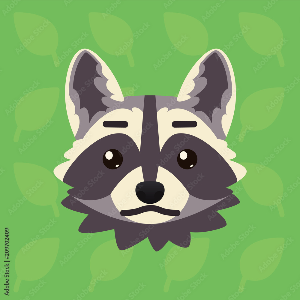 Racoon emotional head. Vector illustration of cute coon shows neutral  emotion. Poker face emoji. Smiley icon. Print, chat, communication. Grey  raccoon in flat cartoon style on green background. Stock Vector | Adobe