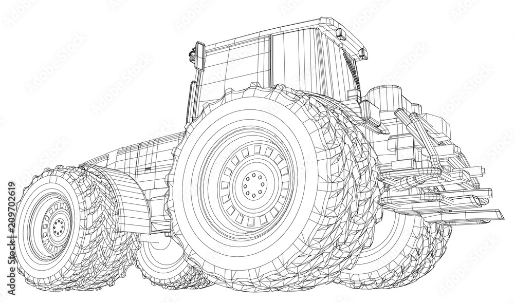 Working Tractor Vector. Created illustration of 3d.