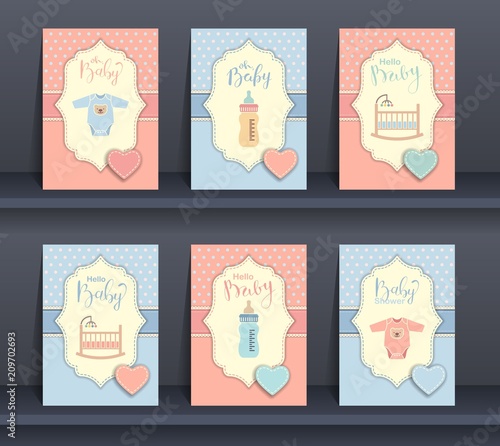 Set of baby invitation cards