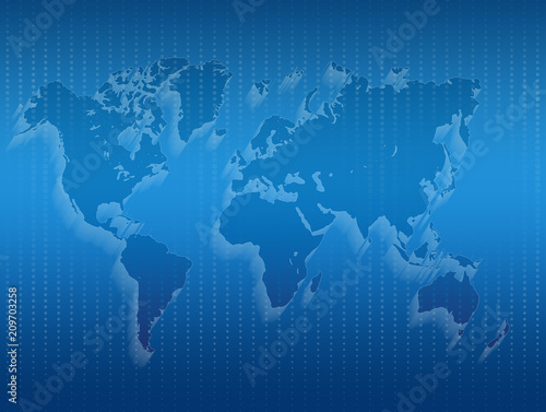 Blank World map on blue background. Flat Earth Graph World map 3d illustration
