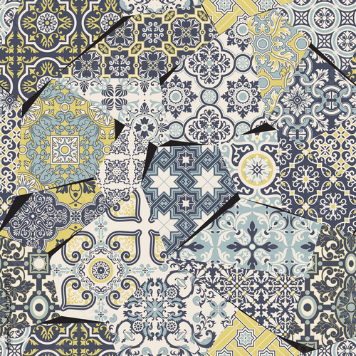 Azulejos tiles patchwork abstract vector seamless pattern wallpaper