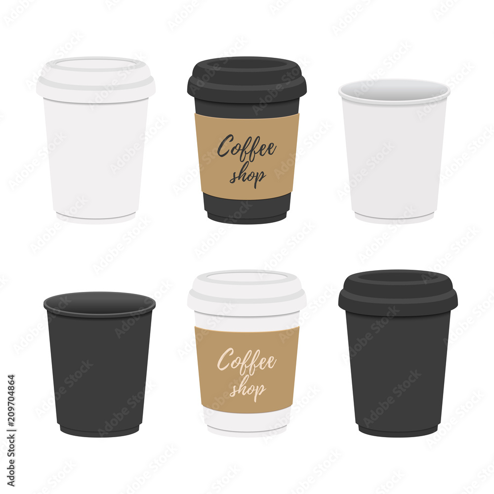 Vector coffee mug, cup with cardboard holders Vector coffee mug, cup with cardboard holders