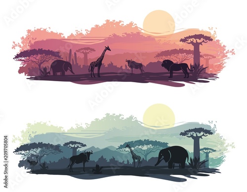 African landscape with wild animals